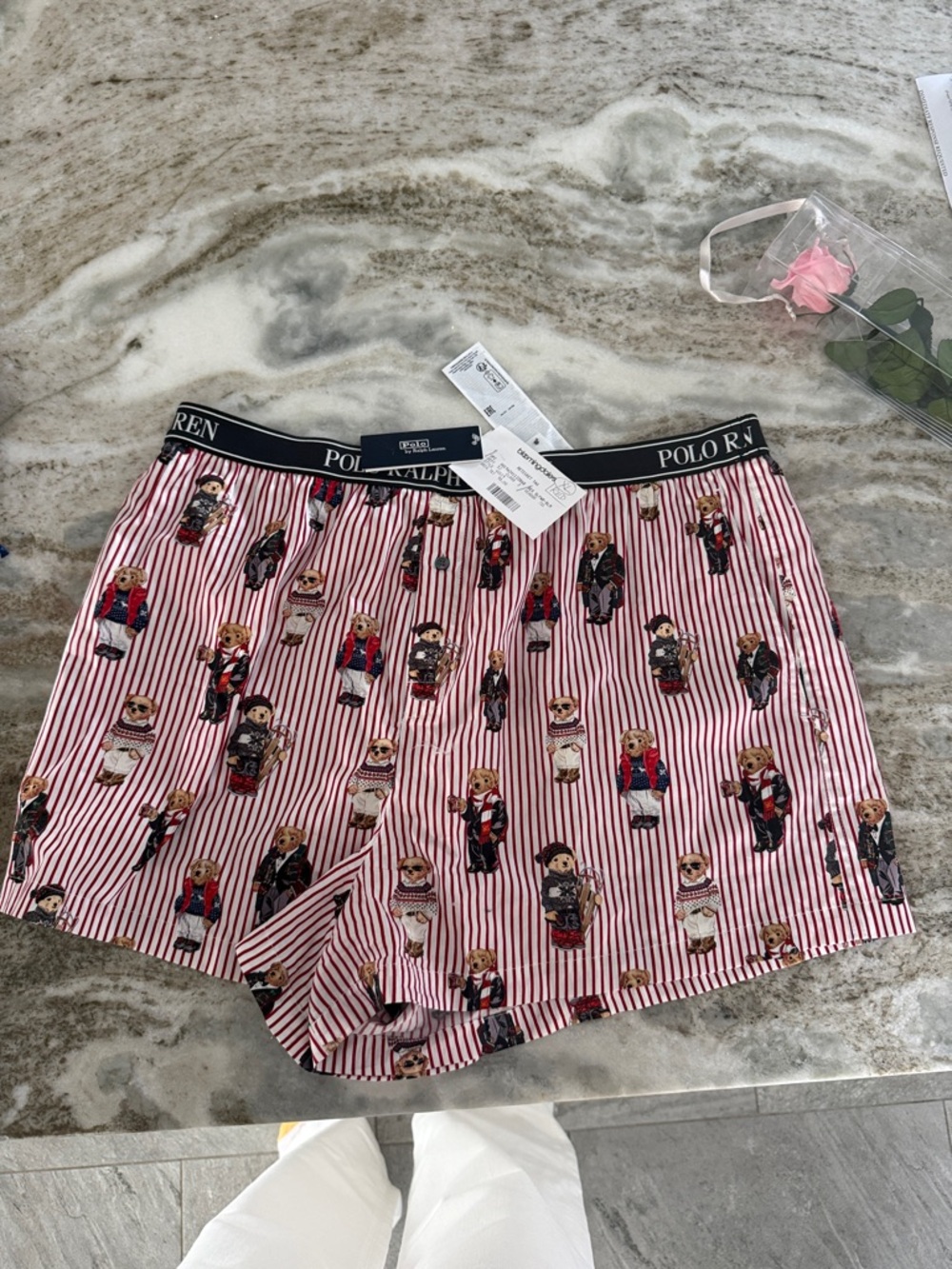 Polo by Ralph Lauren Pink Striped Bear Print boxer shorts